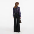 Navy Printed Chiffon Blouse