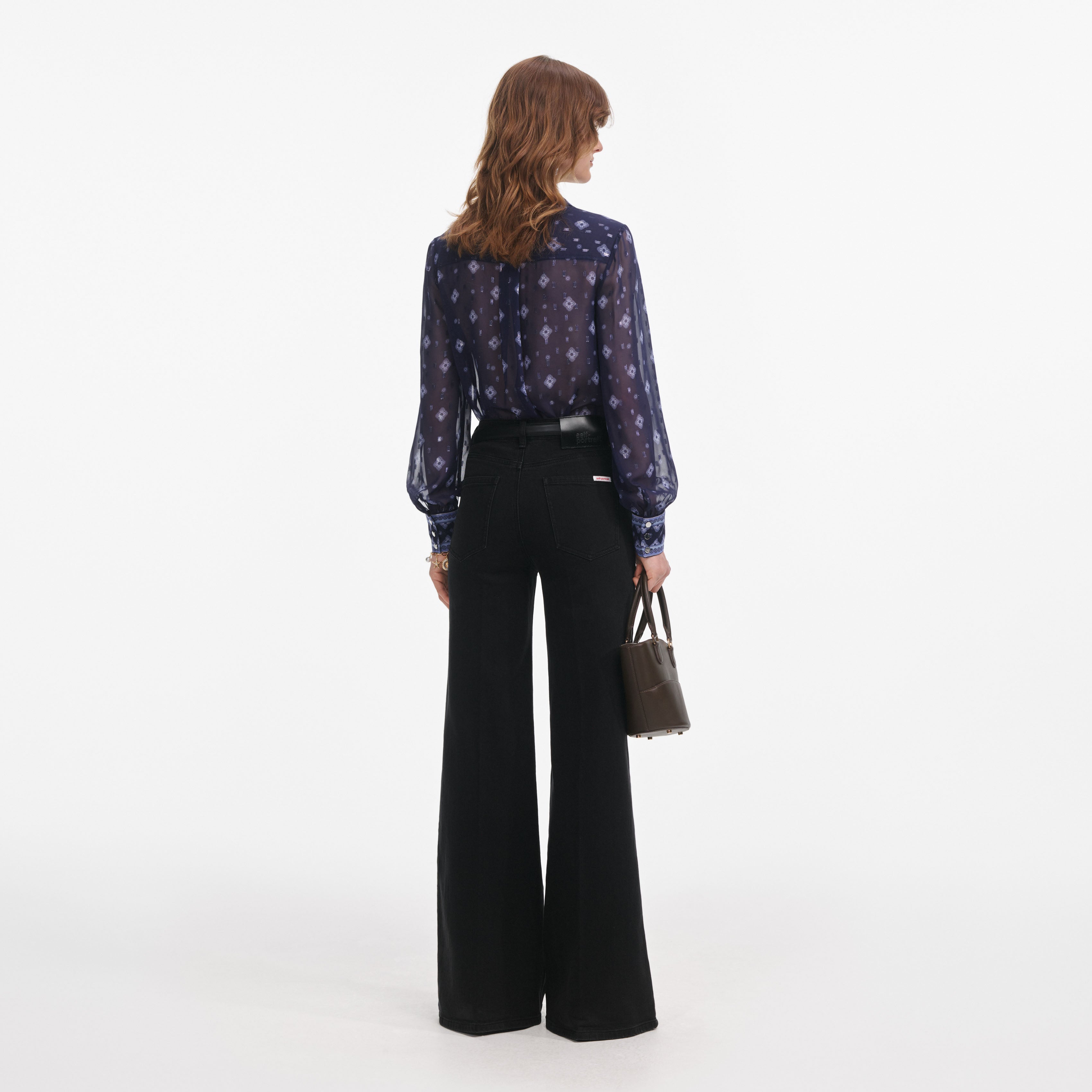 Navy Printed Chiffon Blouse