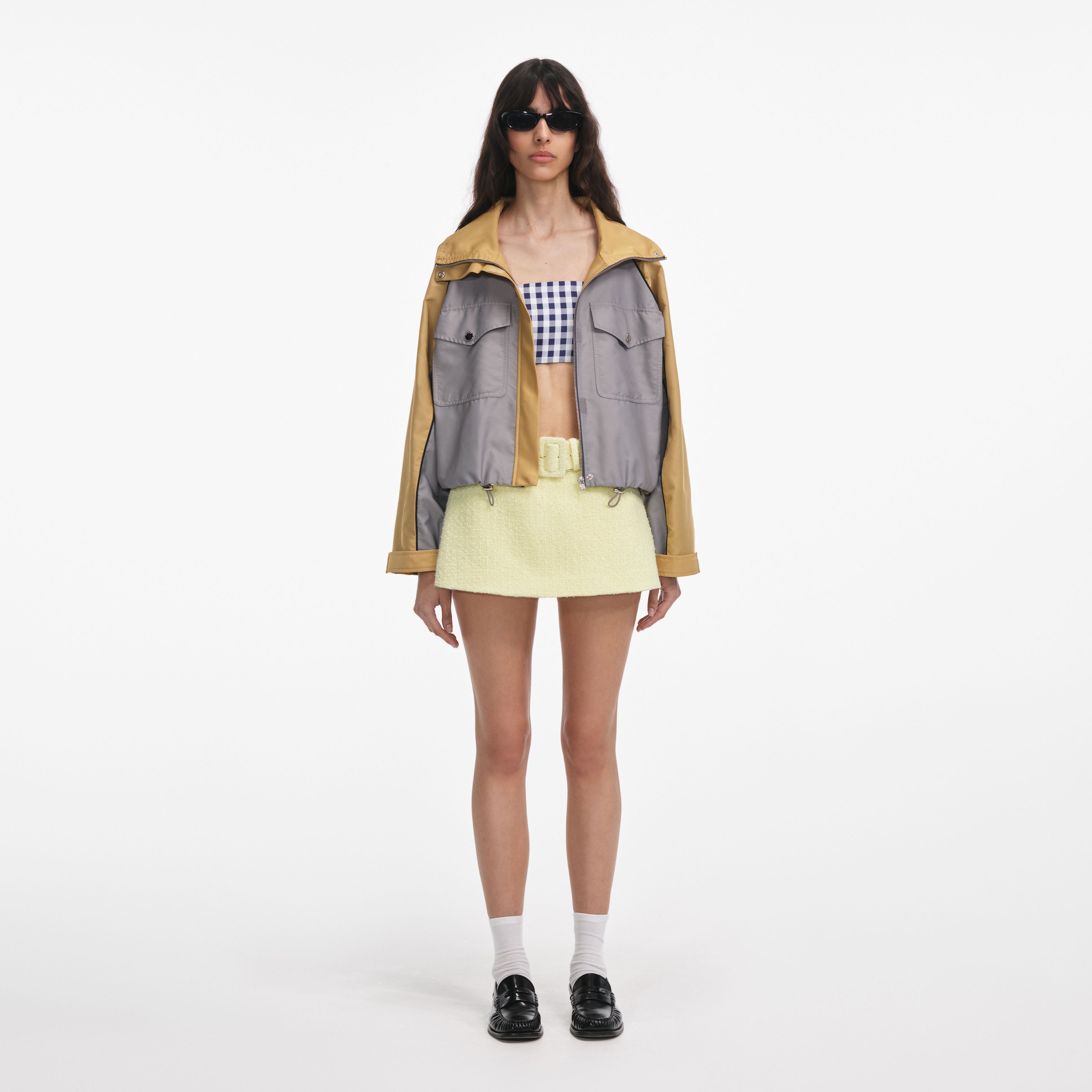 Grey Nylon Cropped Windbreaker