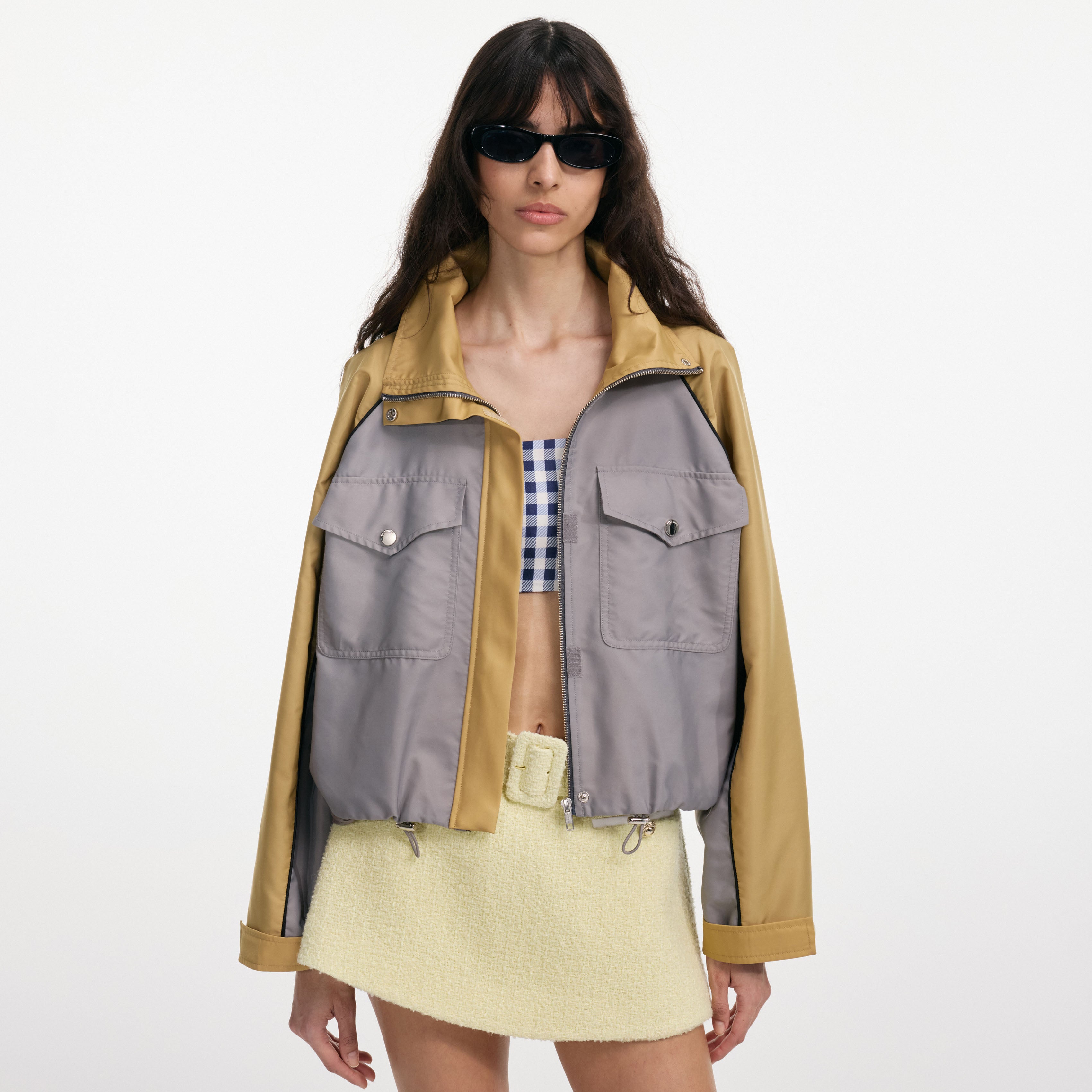 Grey Nylon Cropped Windbreaker