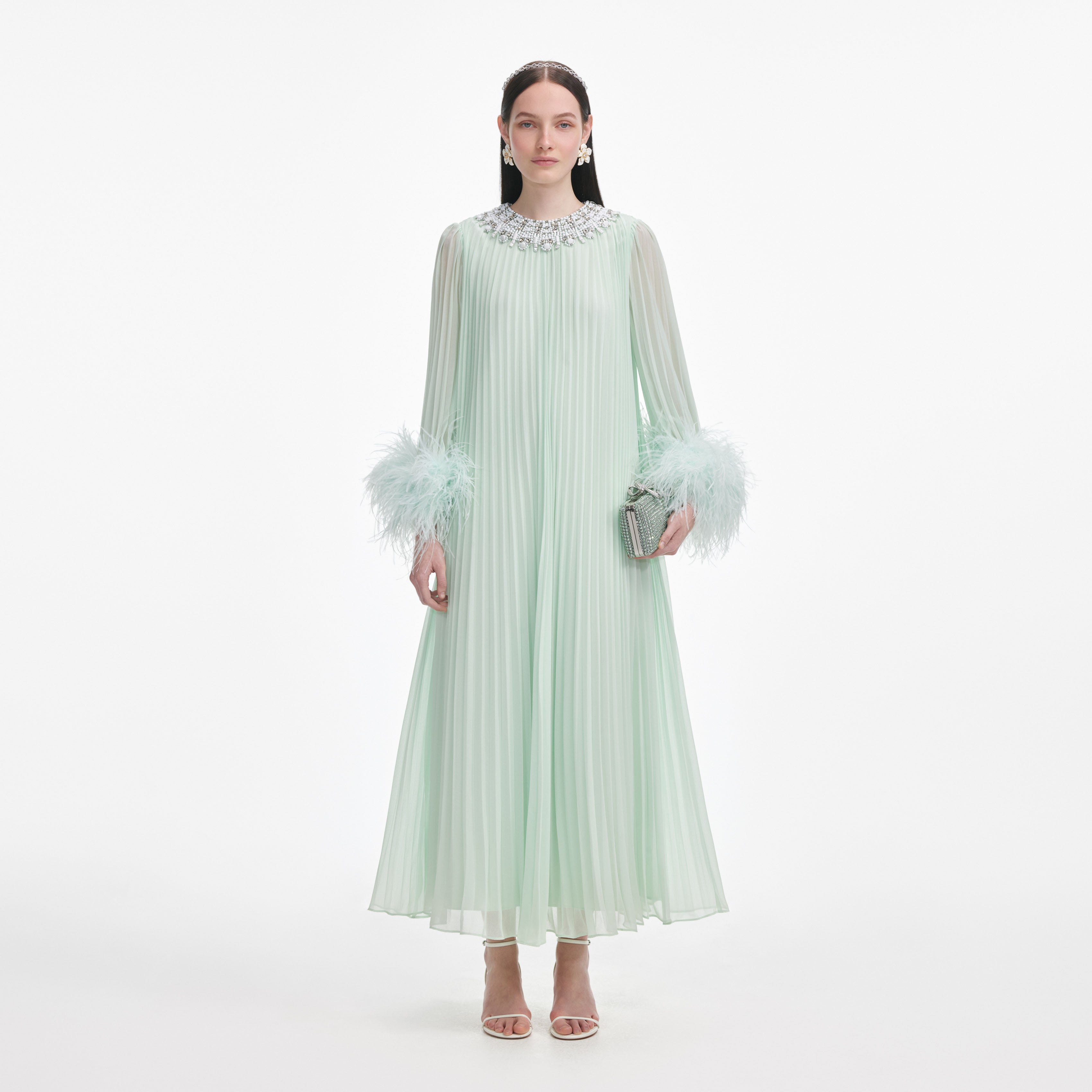 Mint Chiffon Feather Midi Dress