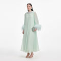 Mint Chiffon Feather Midi Dress