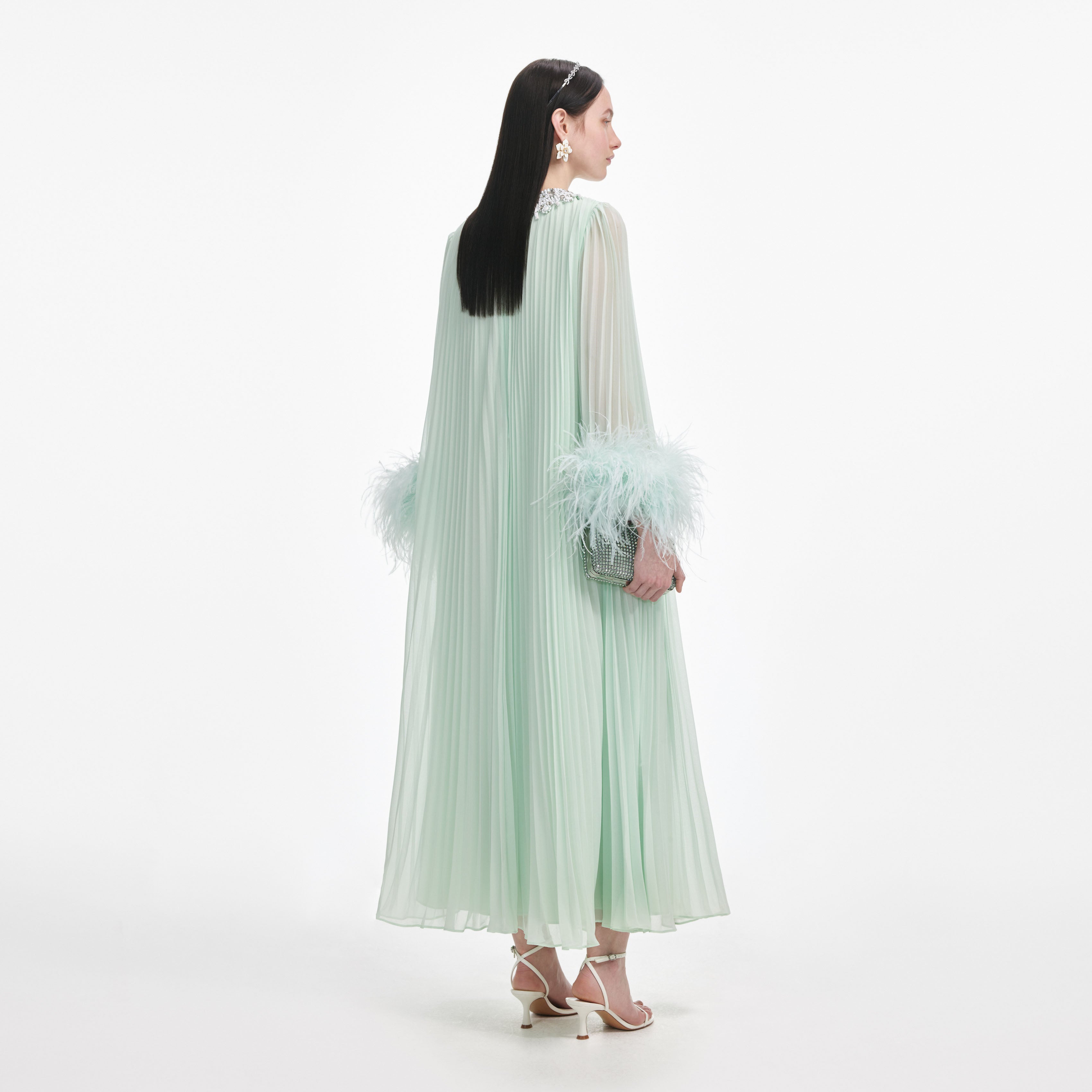 Mint Chiffon Feather Midi Dress