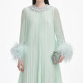 Mint Chiffon Feather Midi Dress
