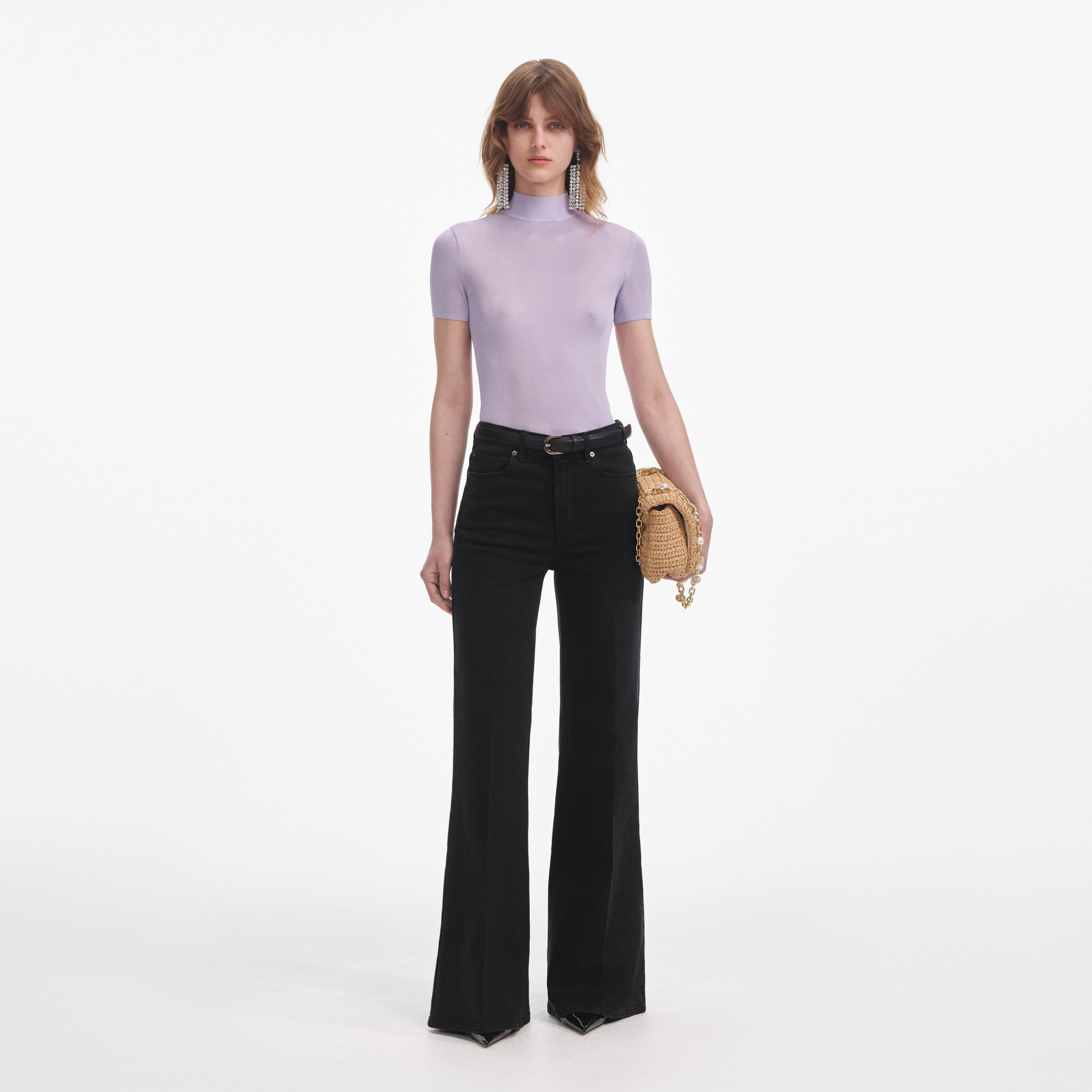 Lilac Viscose Knit Short Sleeve Top