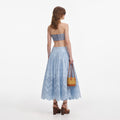 Blue Cotton Broderie Midi Skirt