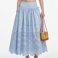 Blue Cotton Broderie Midi Skirt