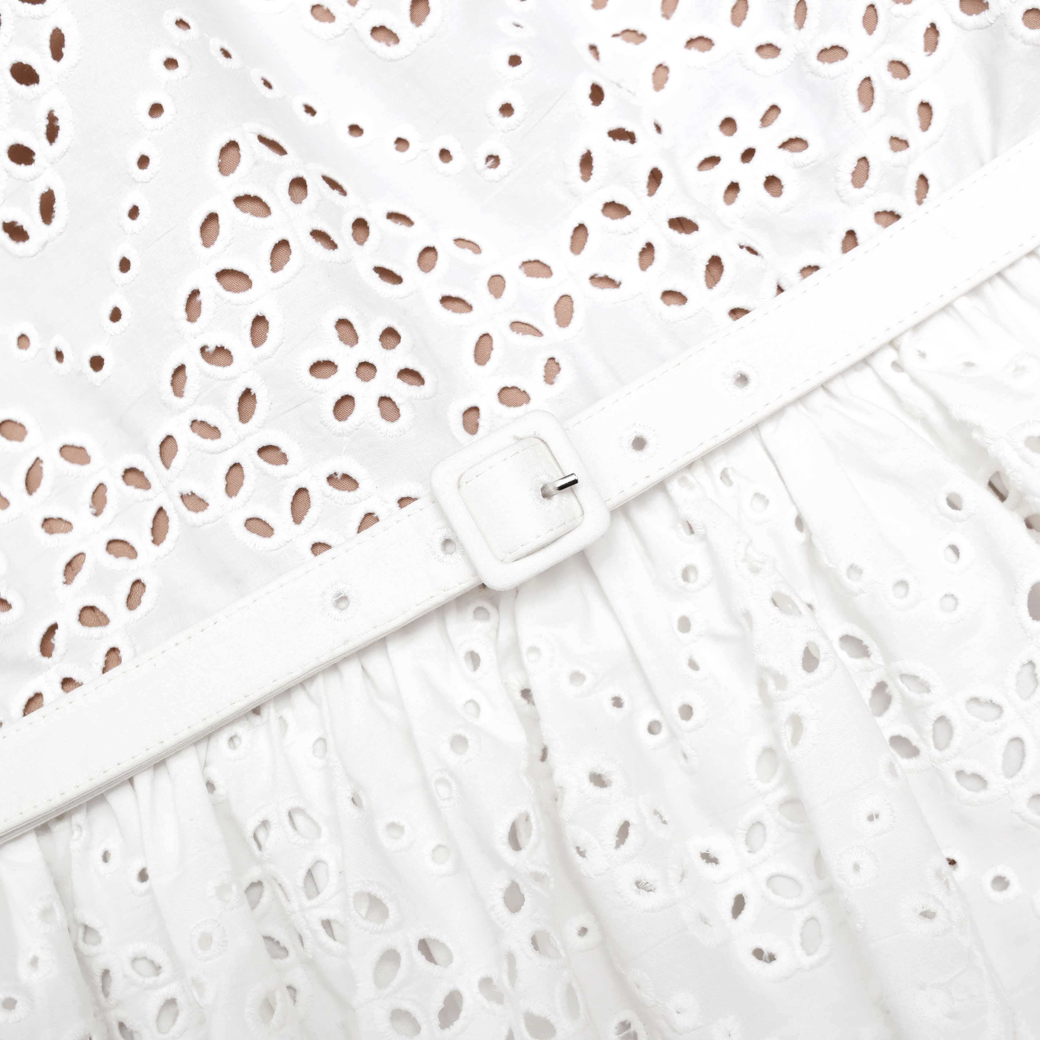 White Cotton Broderie Mini Dress