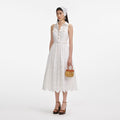 White Cotton Broderie Collared Midi Dress