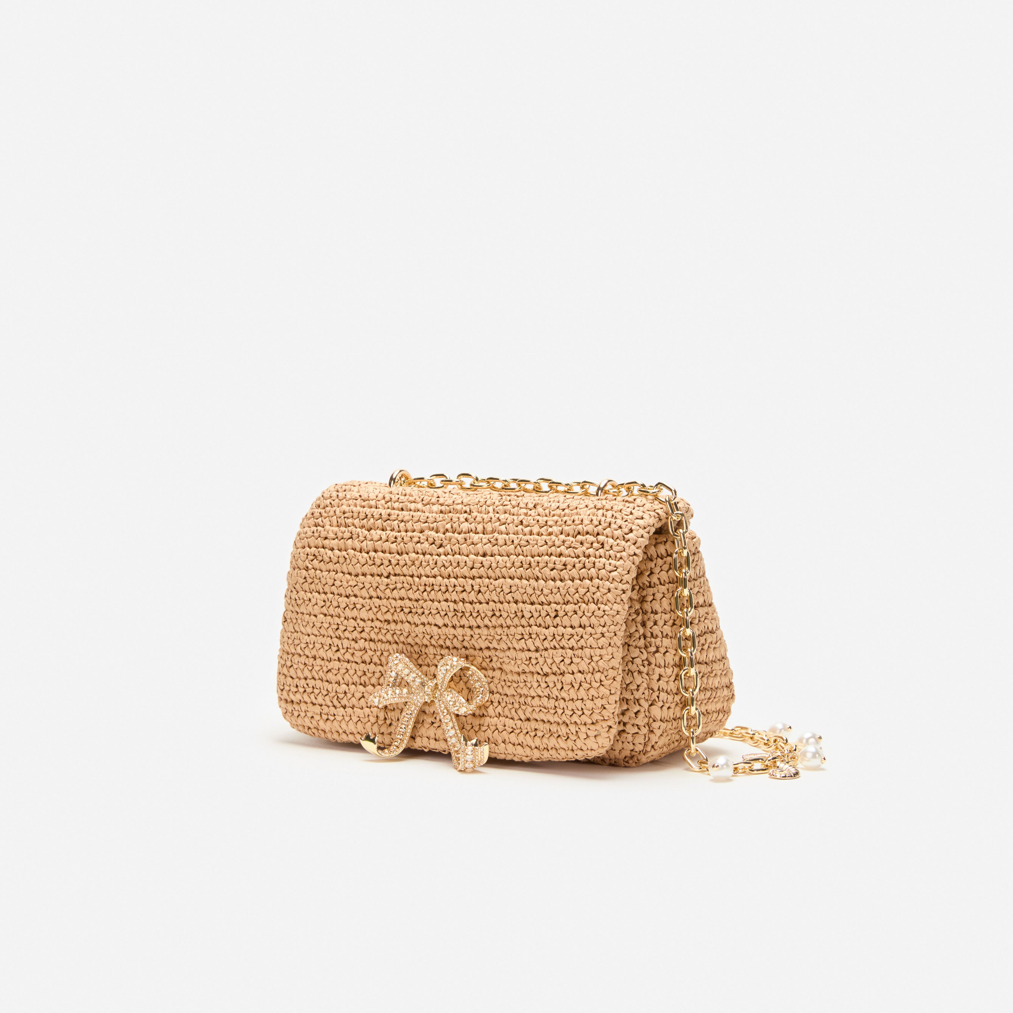 Raffia Bow Charm Shoulder Bag