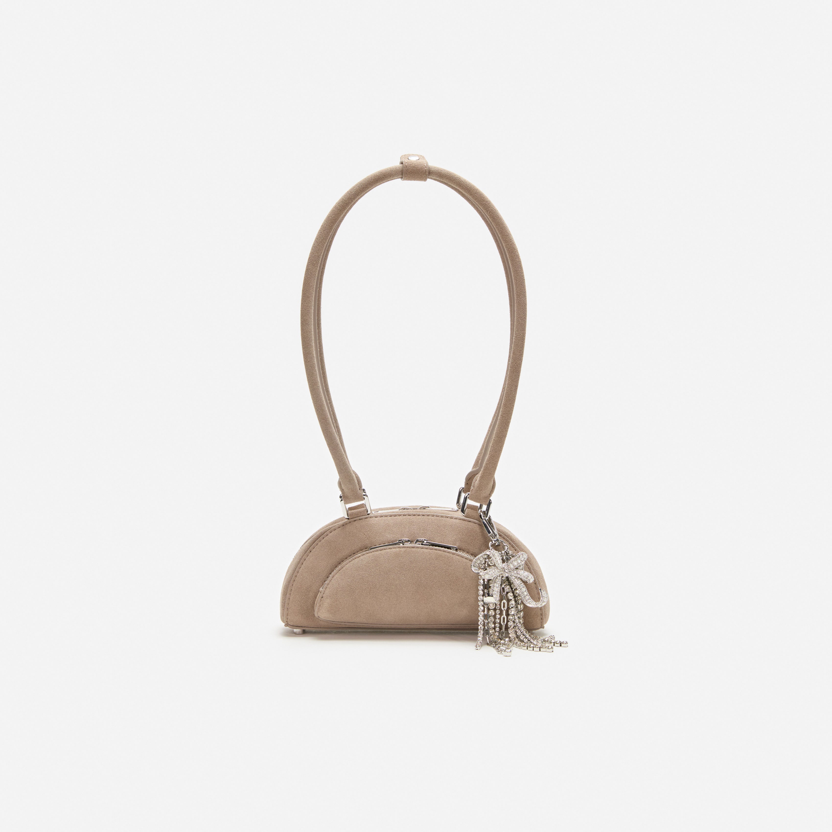 Grey Suede Mini Shoulder Bag With Charm