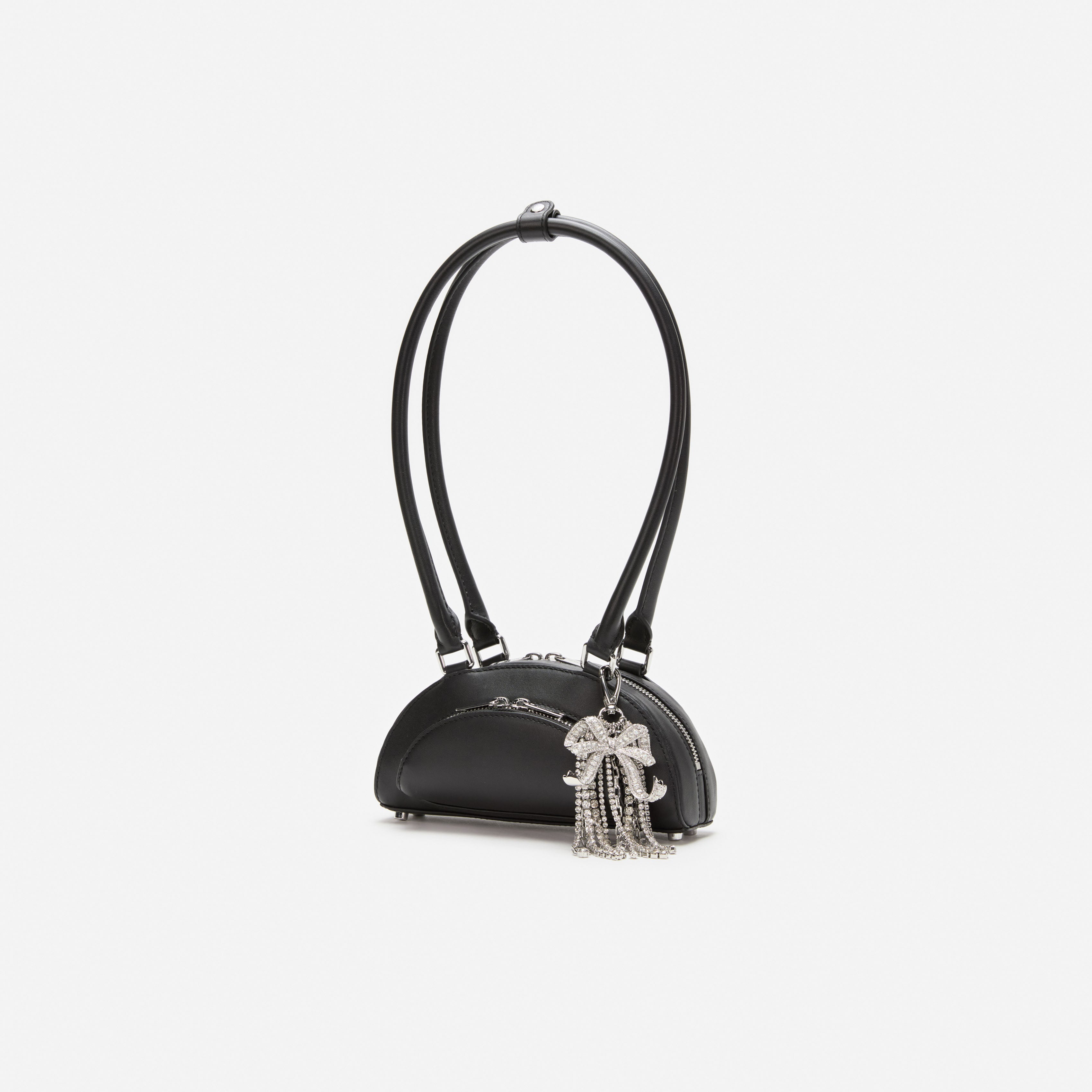 Black Leather Mini Shoulder Bag With Charm