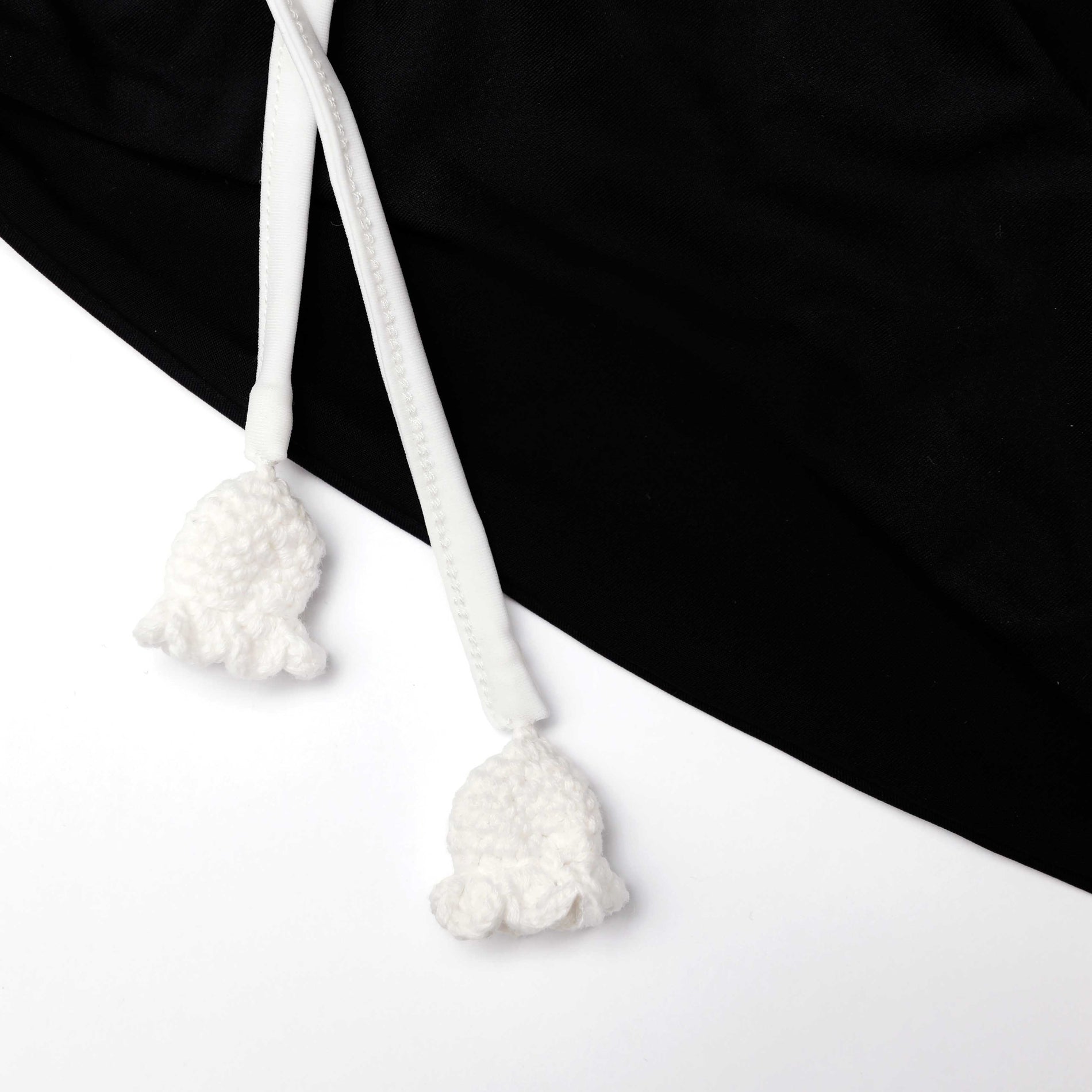 A close up of the fabric for the Black Crochet Flower Bikini Bottoms