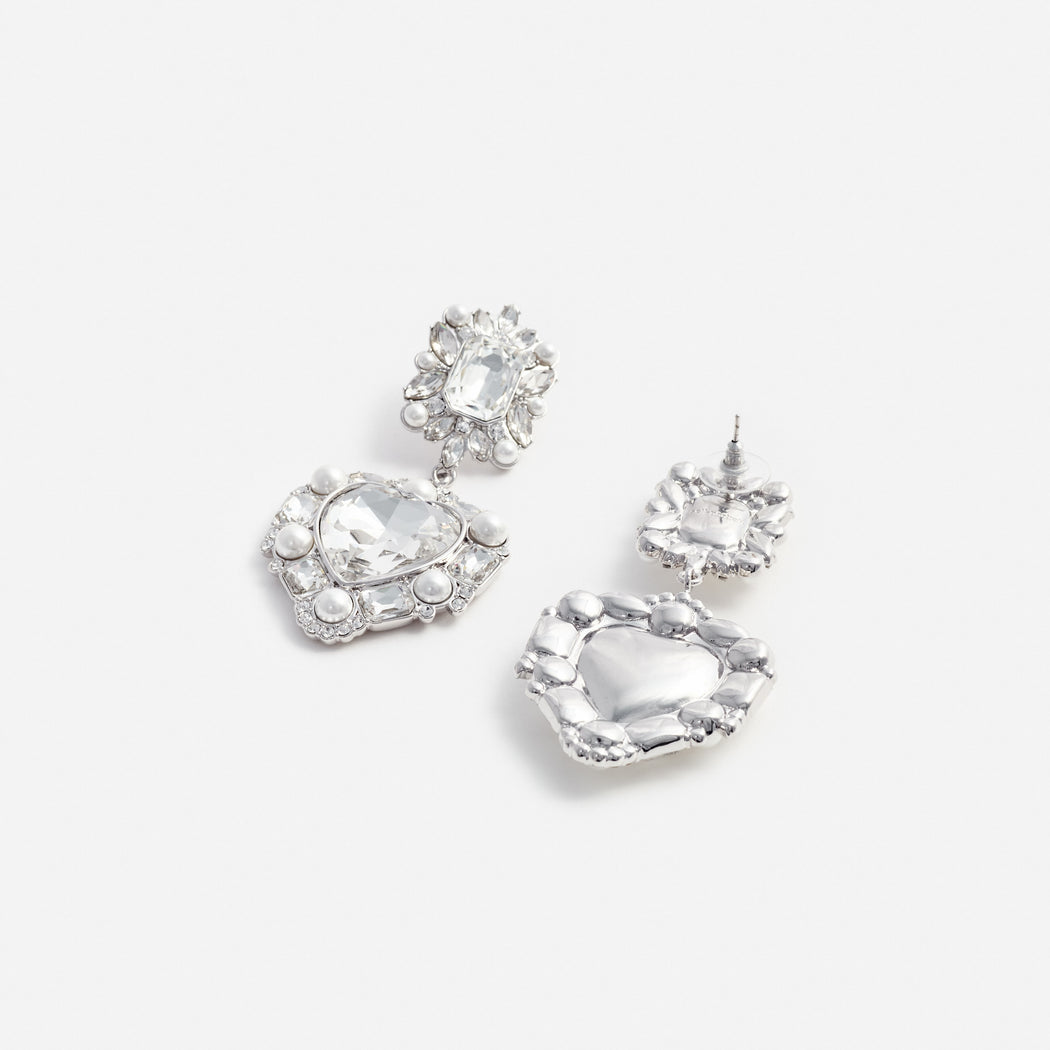 Crystal Pearl Tiered Heart Earrings