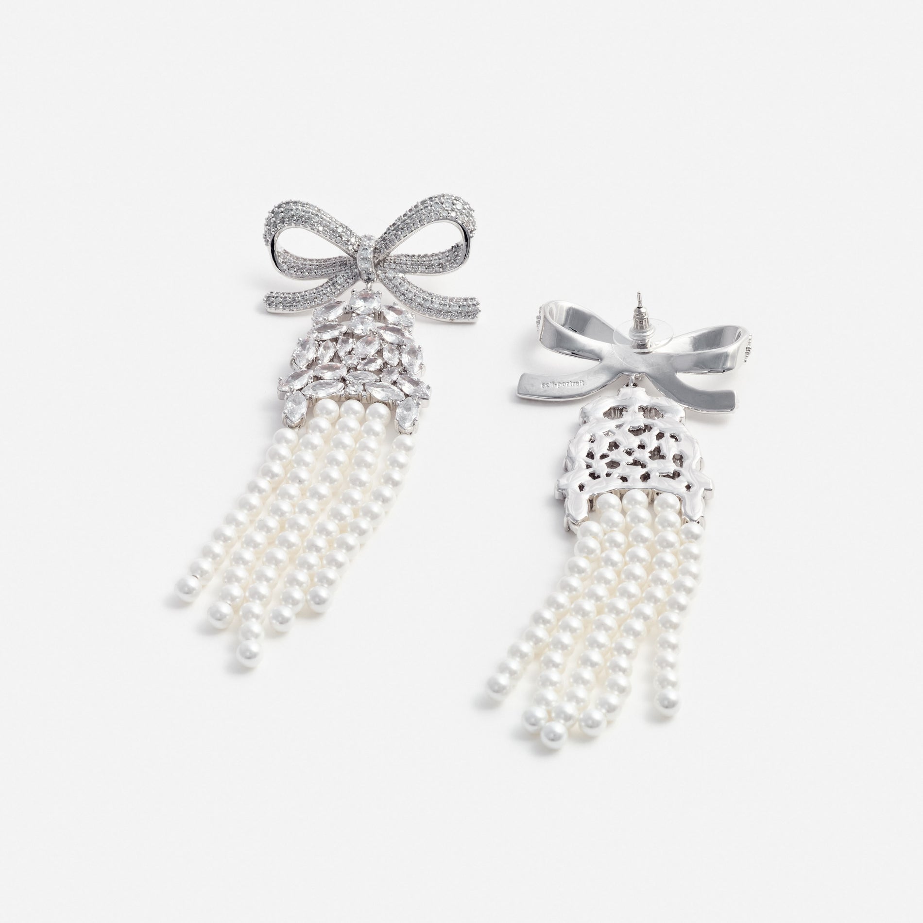 Crystal Bow Pearl Droplet Earrings