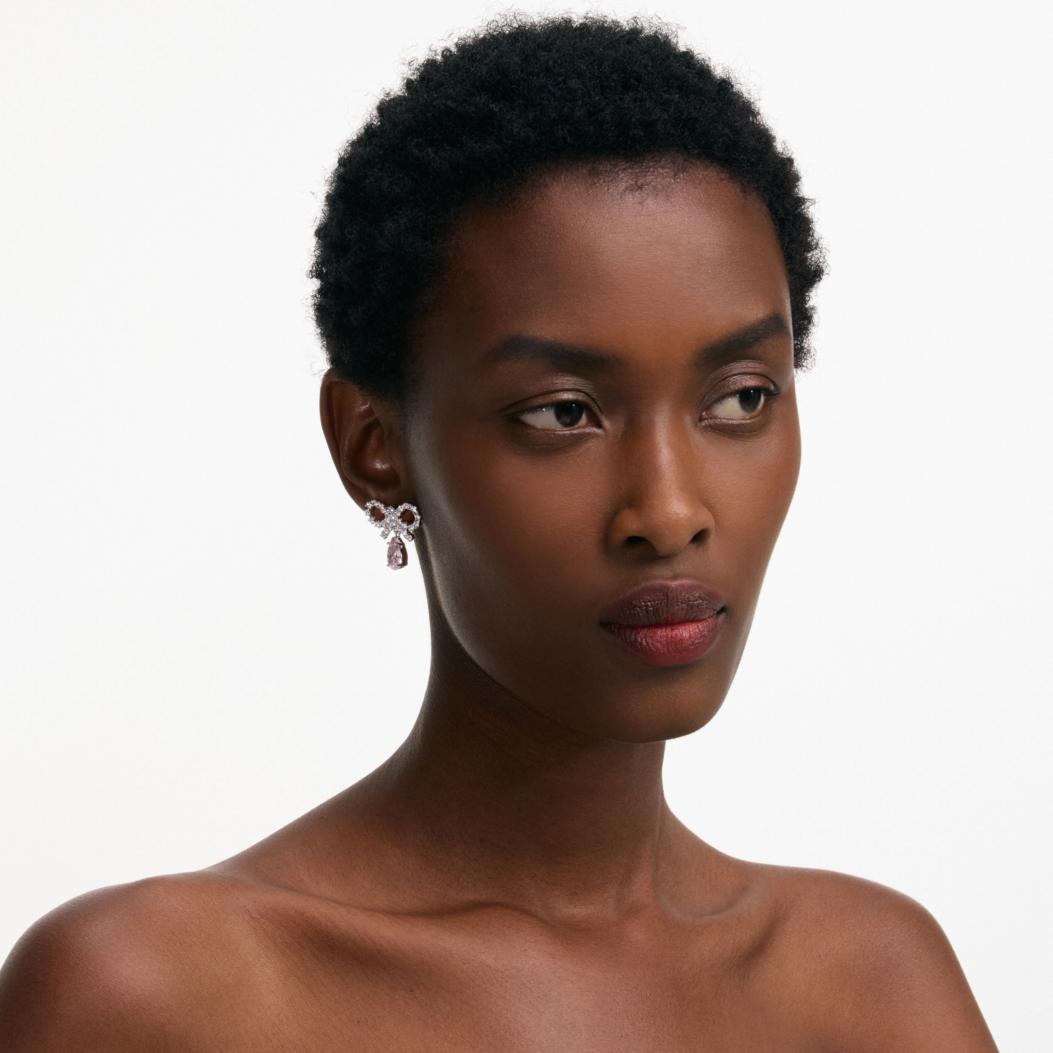 Micro Bow Pink Droplet Earrings