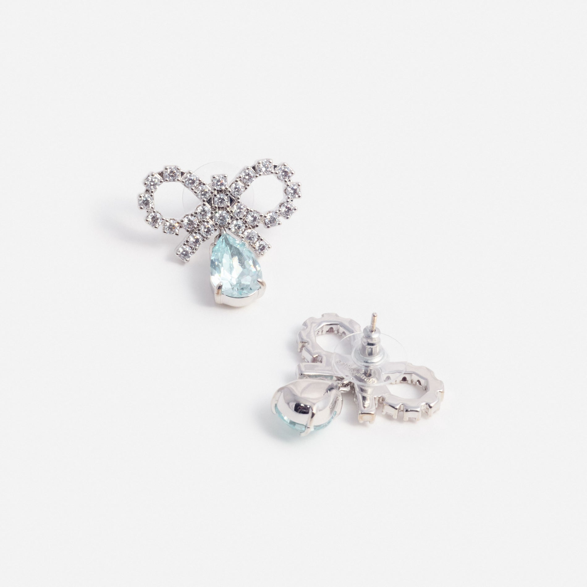 Micro Bow Blue Droplet Earrings