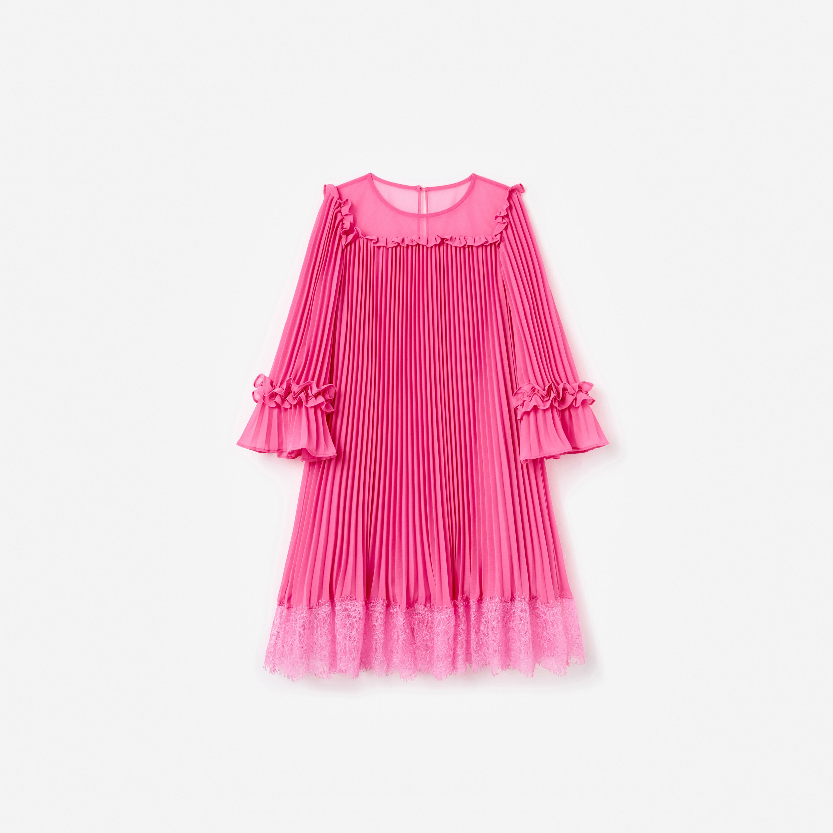 Pink Chiffon Long Sleeve Dress