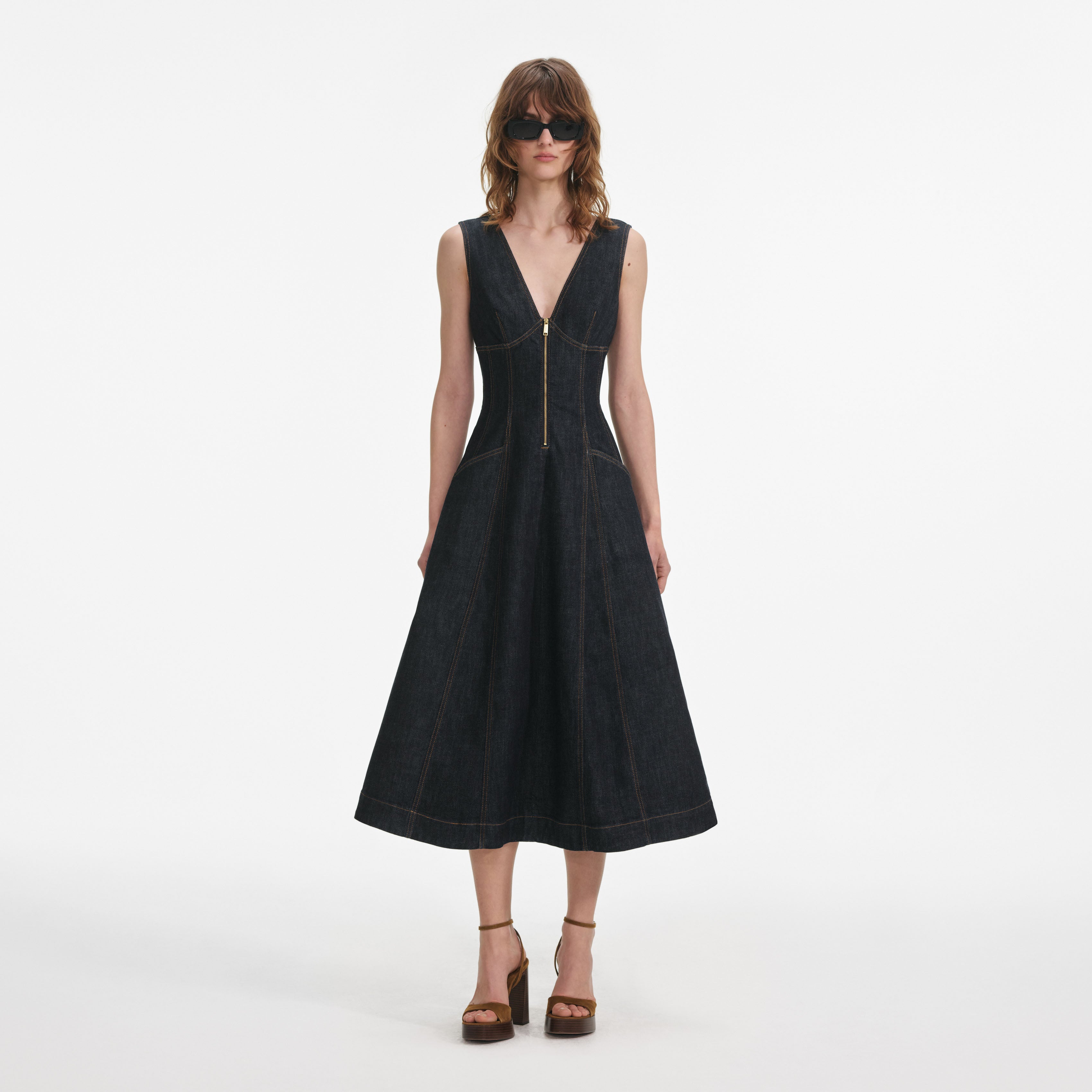 Indigo Denim Midi Dress