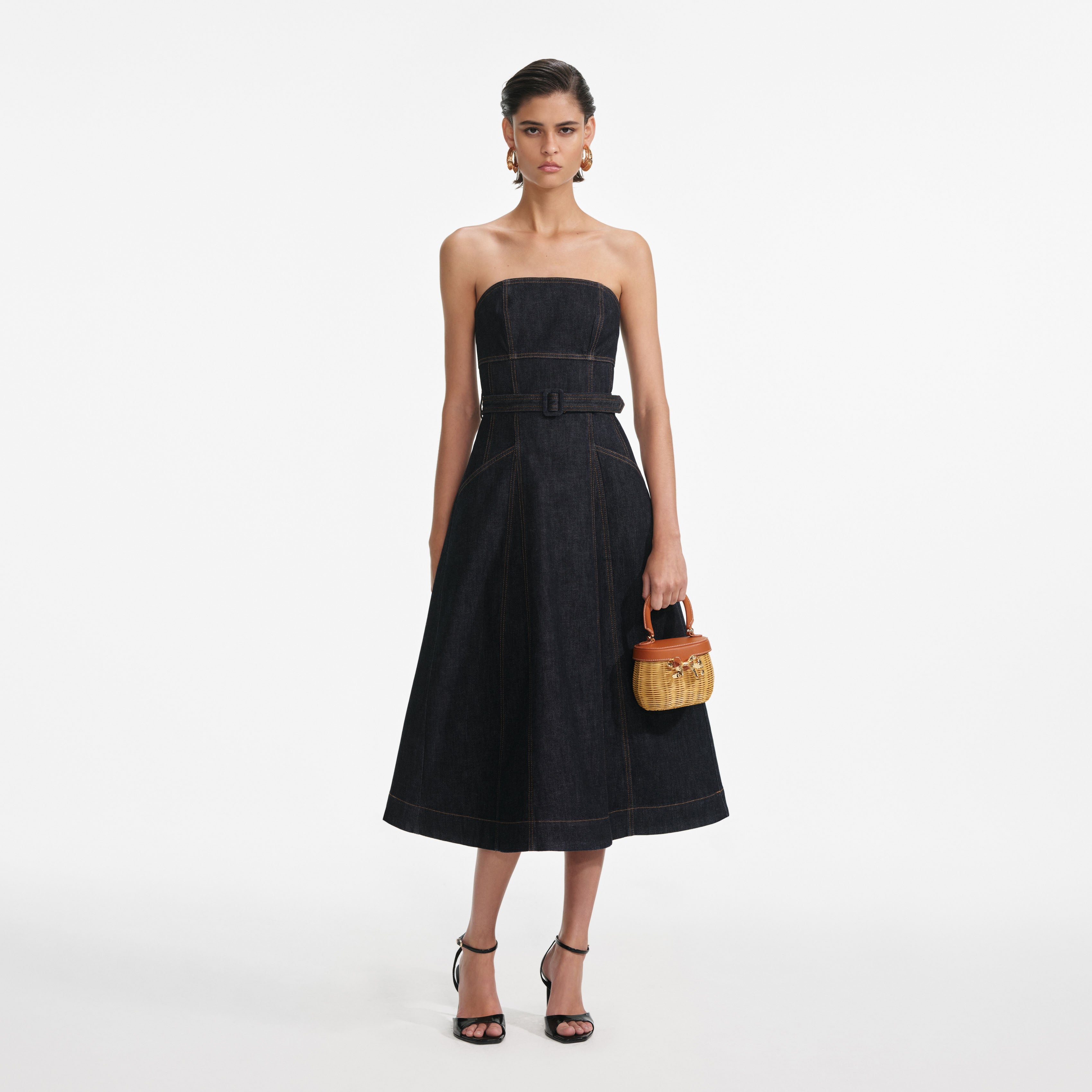 Indigo Denim Bandeau Midi Dress