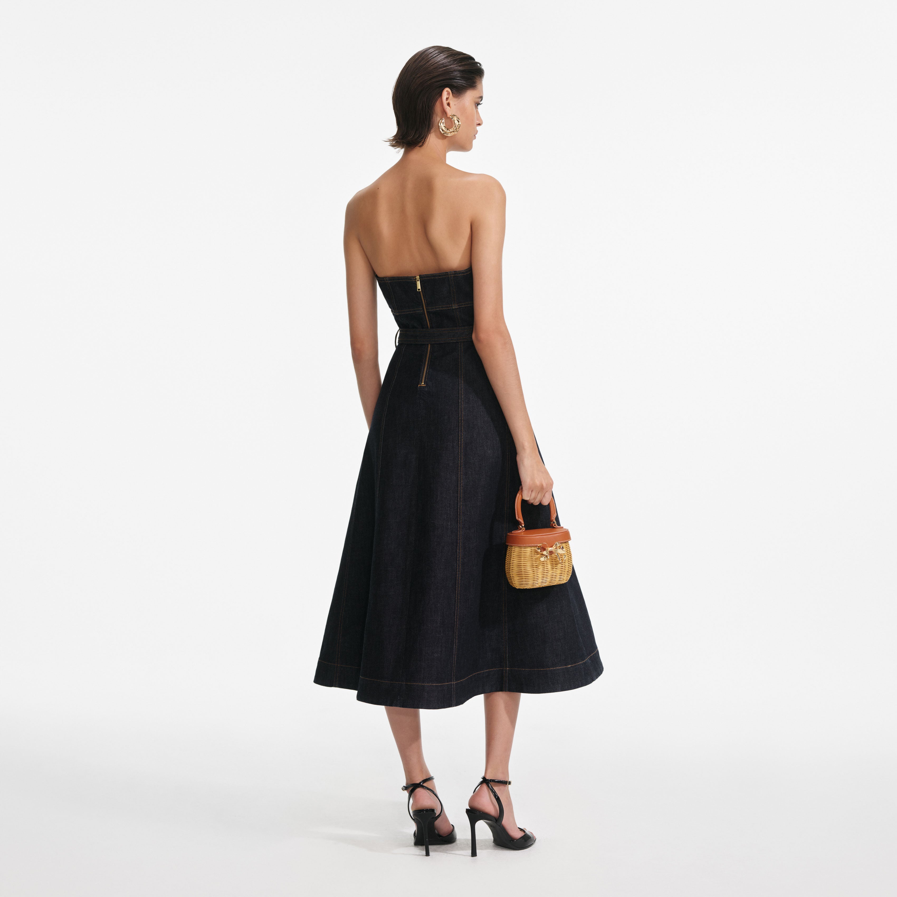 Indigo Denim Bandeau Midi Dress