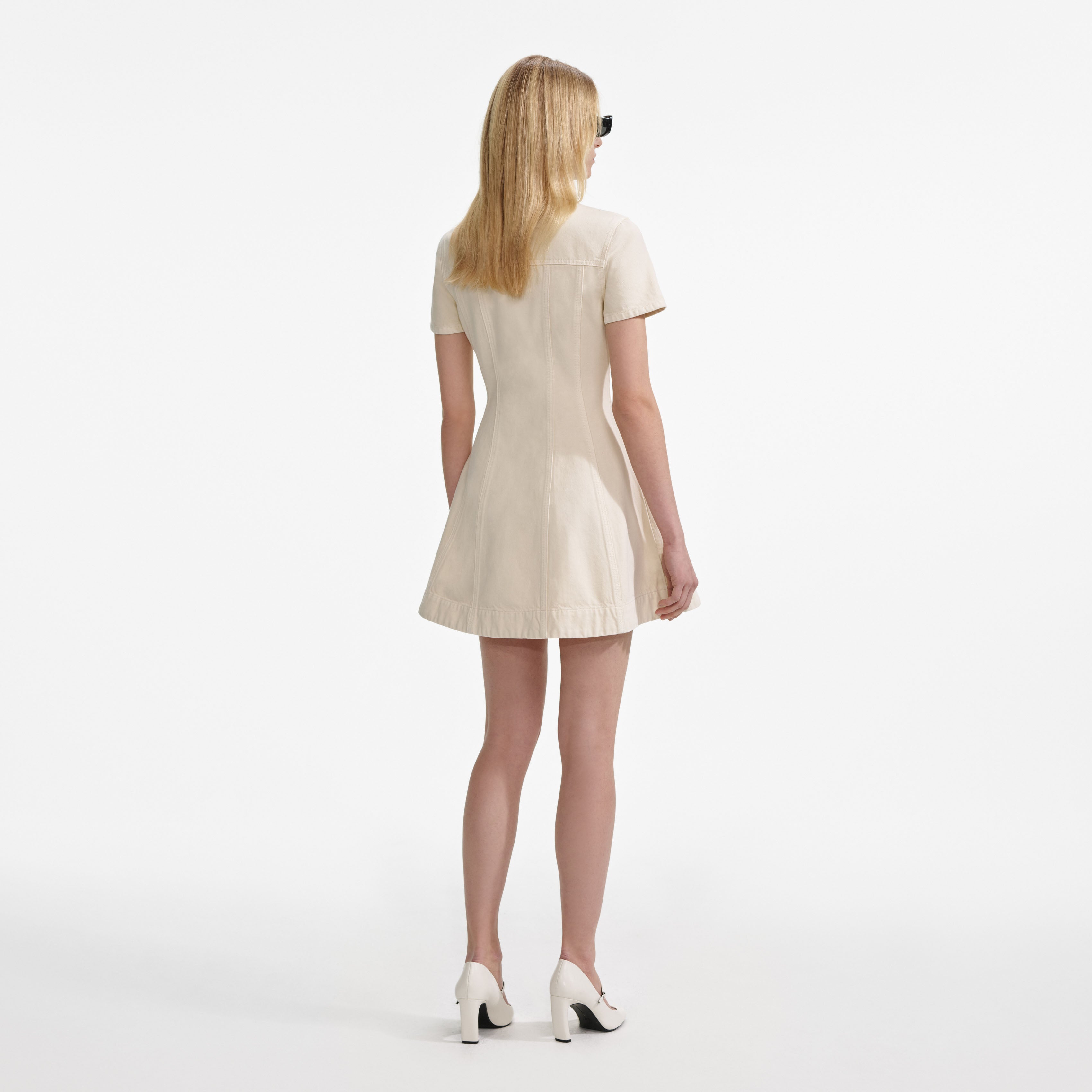 Cream Collared Denim Mini Dress