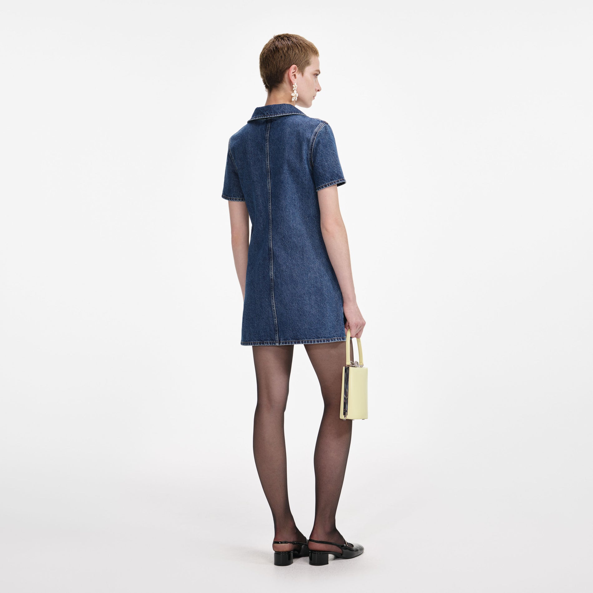 Denim Crystal Bow Mini Dress