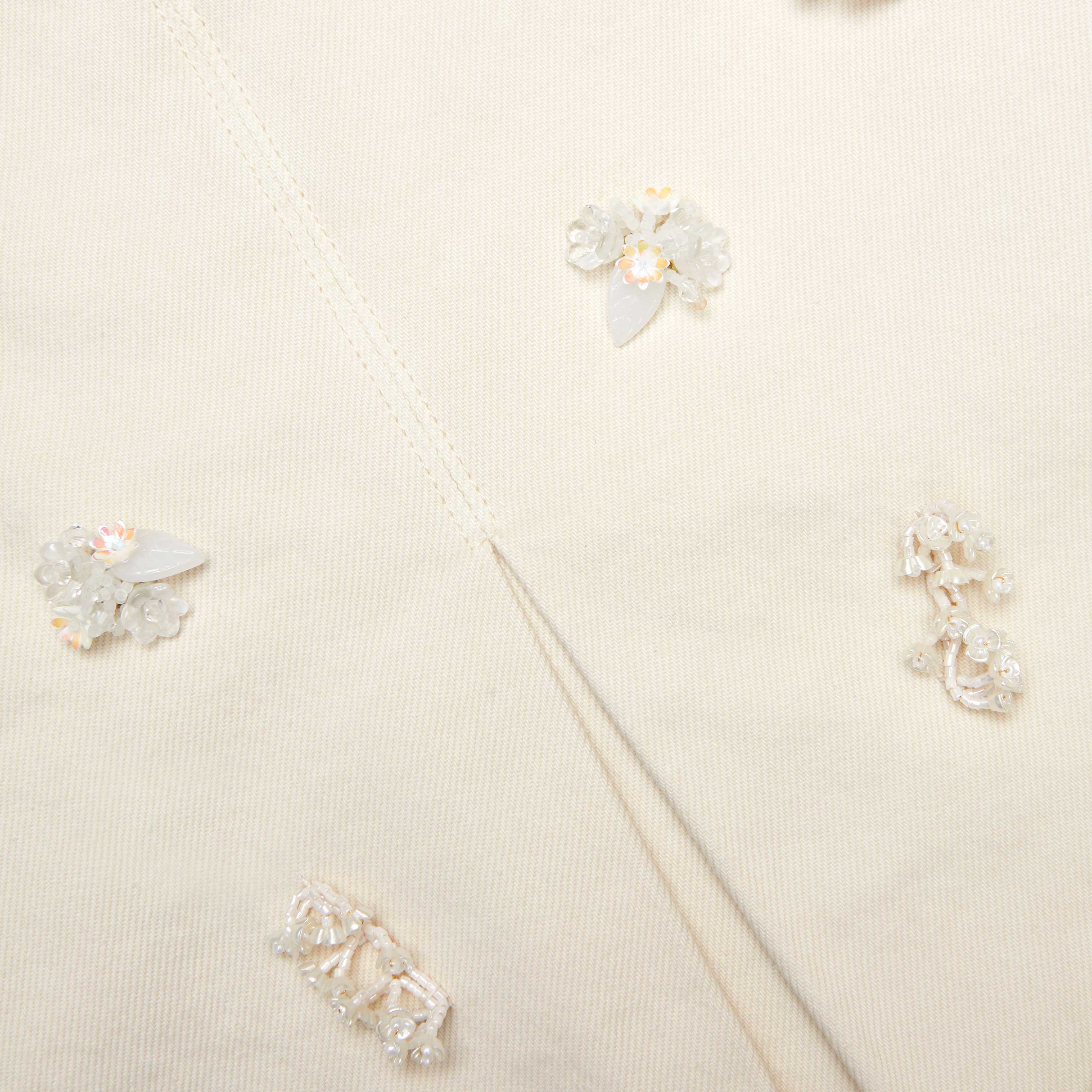 Cream Denim Beaded Floral Mini Skirt