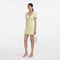 Yellow Crepe Crystal Trim Mini Dress