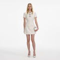 Cream Boucle Bow Mini Dress