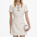 Cream Boucle Bow Mini Dress