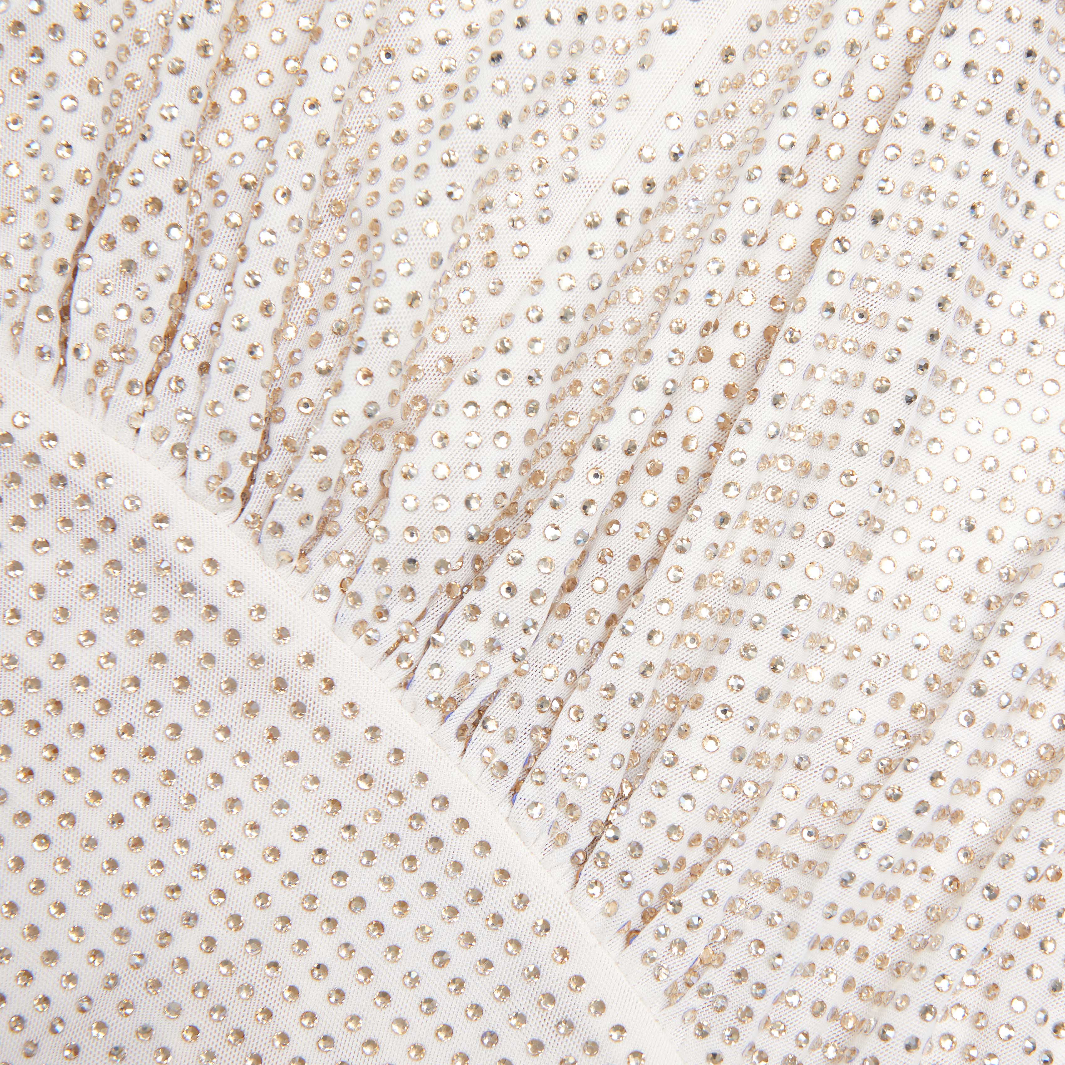 Champagne Rhinestone Mesh Cut Out Midi Dress