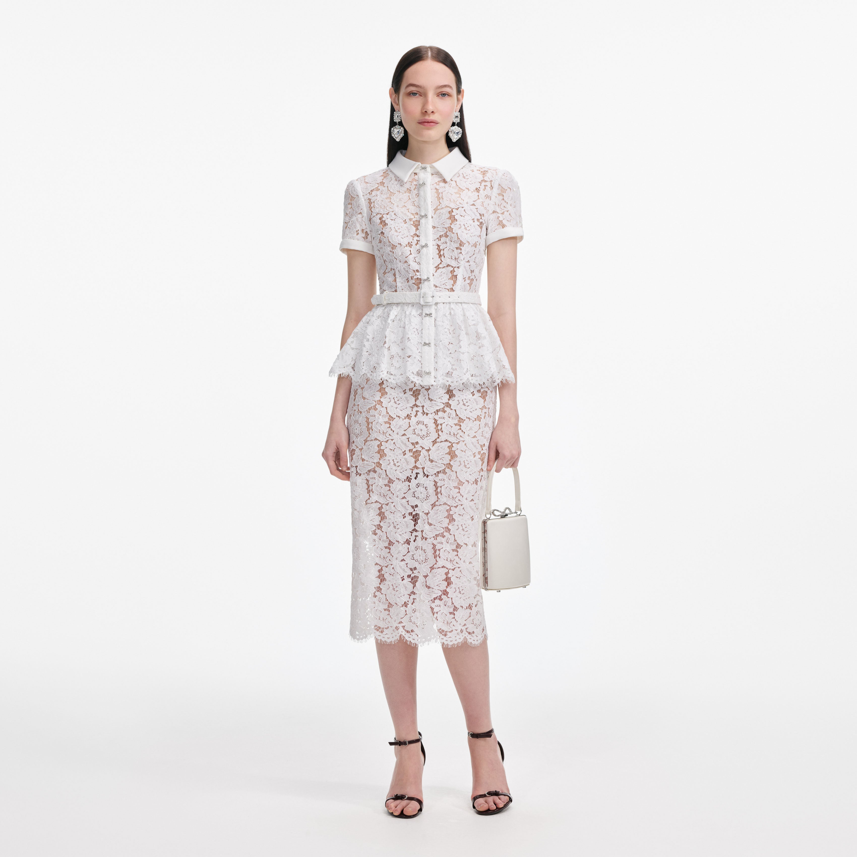 White Lace Peplum Midi Dress