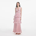 Pink Metallic Tiered Maxi Dress