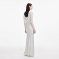 White Rhinestone Lace Sleeves Maxi Dress