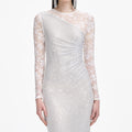 White Rhinestone Lace Sleeves Maxi Dress