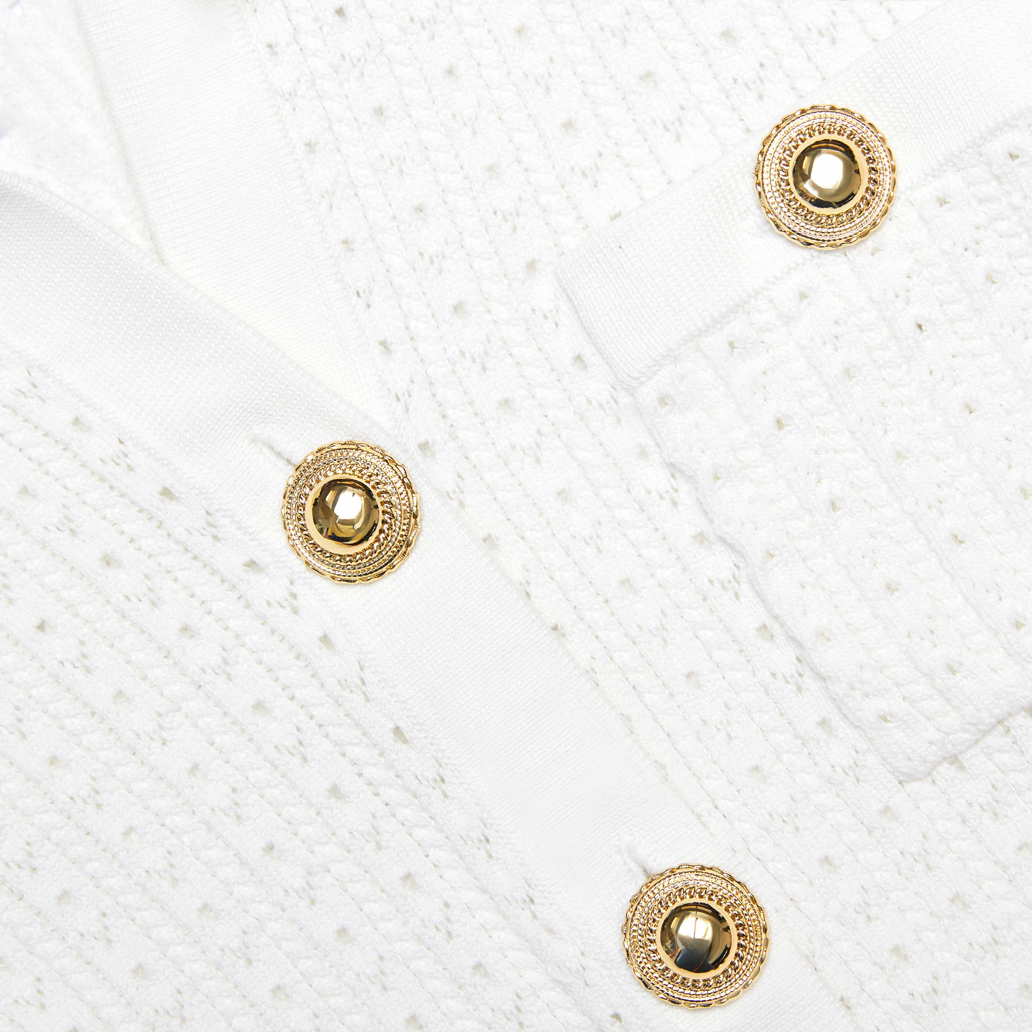 White Pointelle Peplum Knit Mini Dress