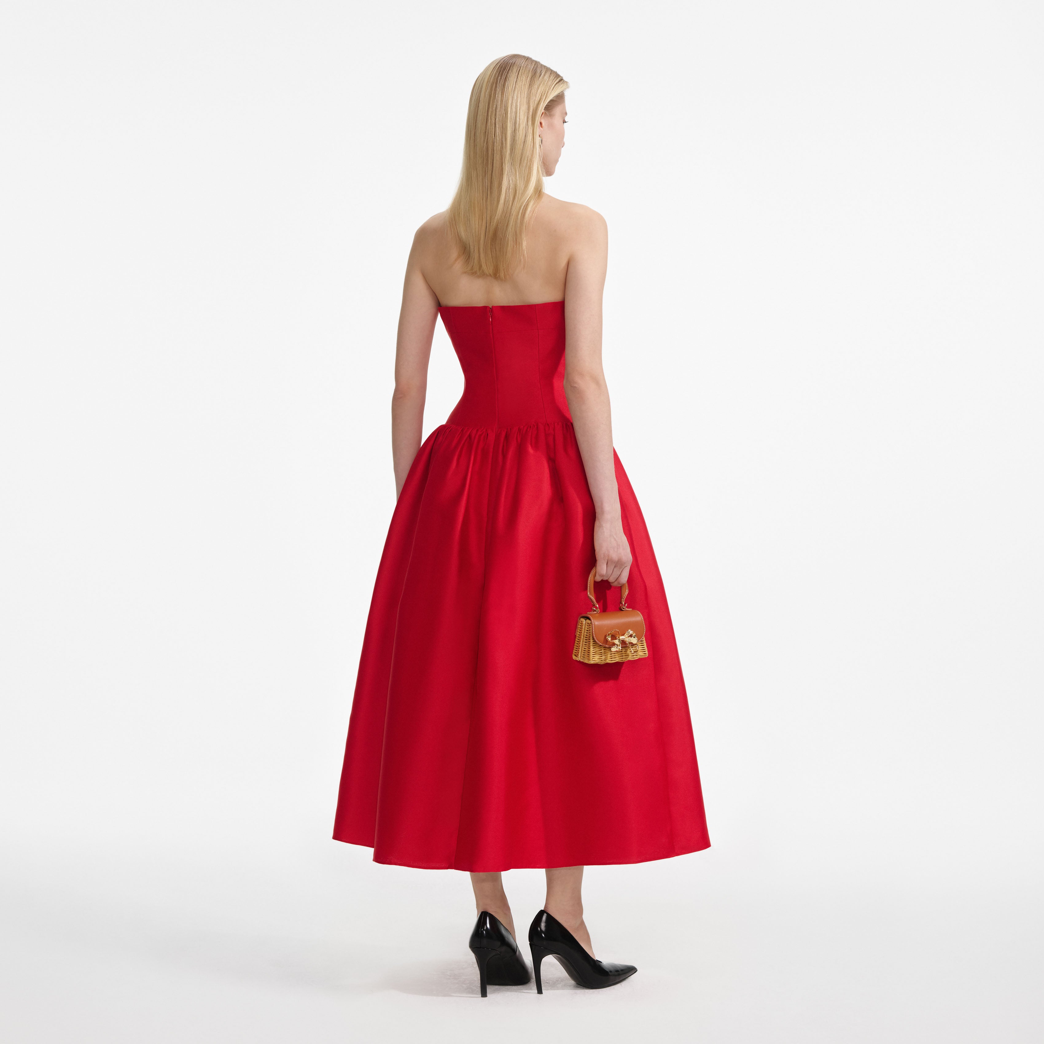 Red Taffeta Midi Dress