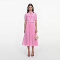Pink Georgette Tie Neck Midi Dress