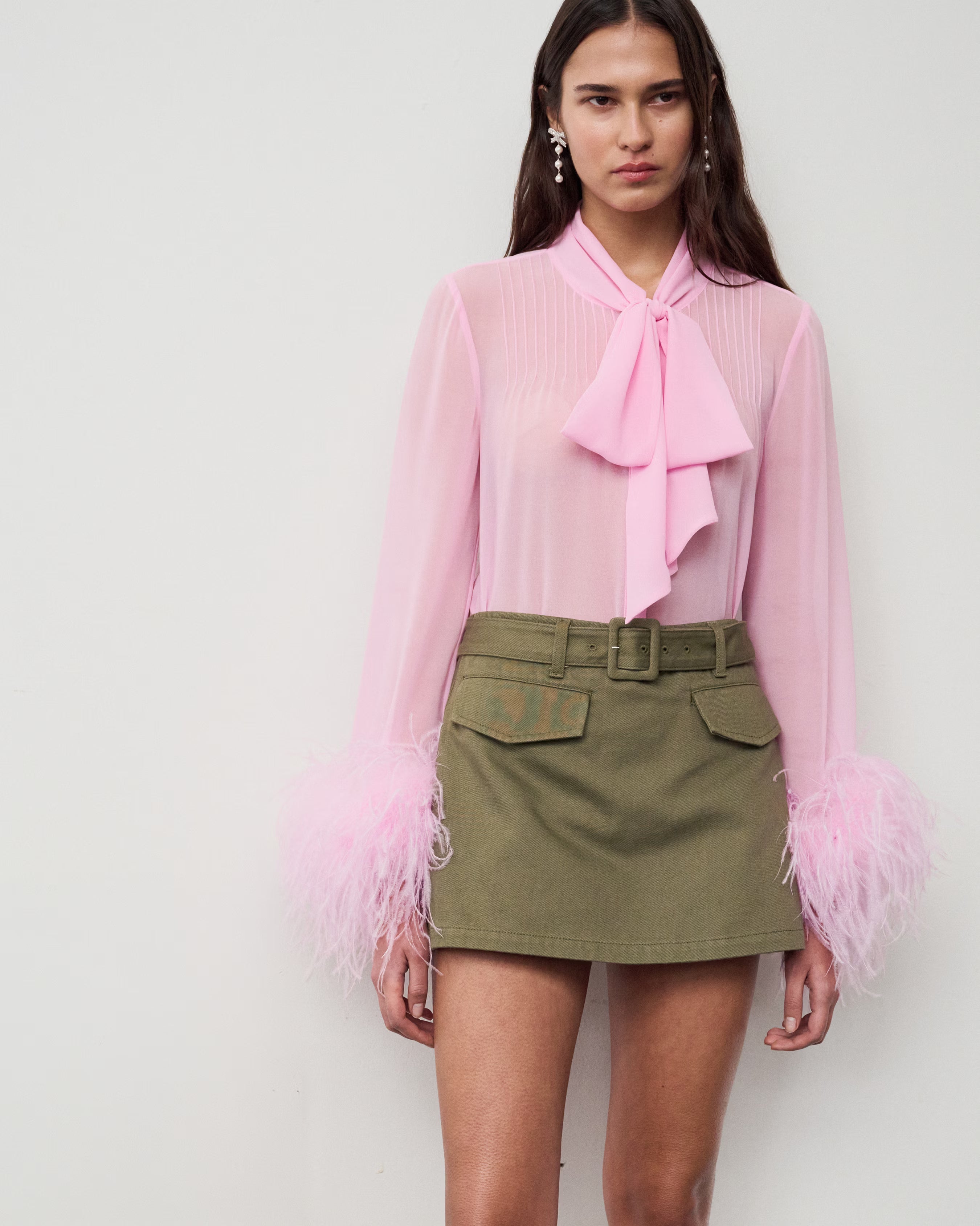 Khaki Denim Utility Skort