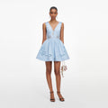 Blue Cotton Embroidered Mini Dress