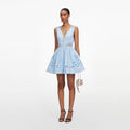 Blue Cotton Embroidered Mini Dress