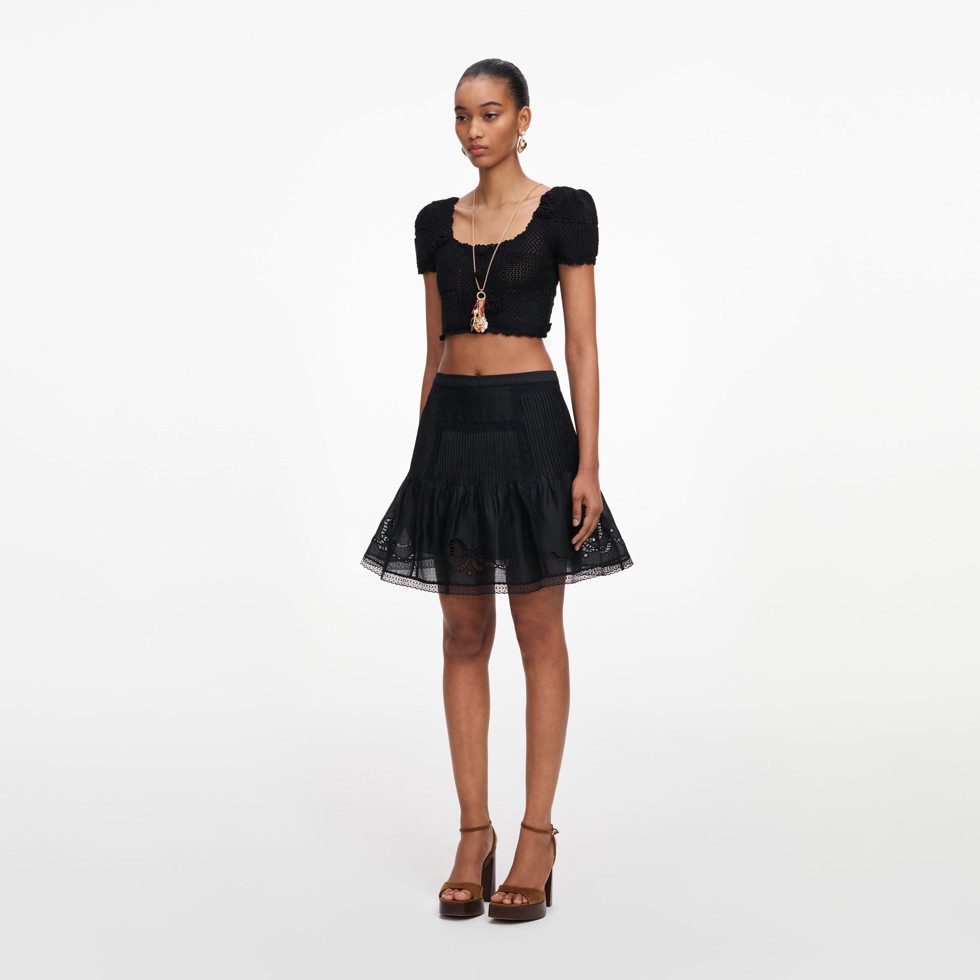 Black Embroidered Mini Skirt