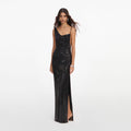 Black Rhinestone Draped Maxi Dress