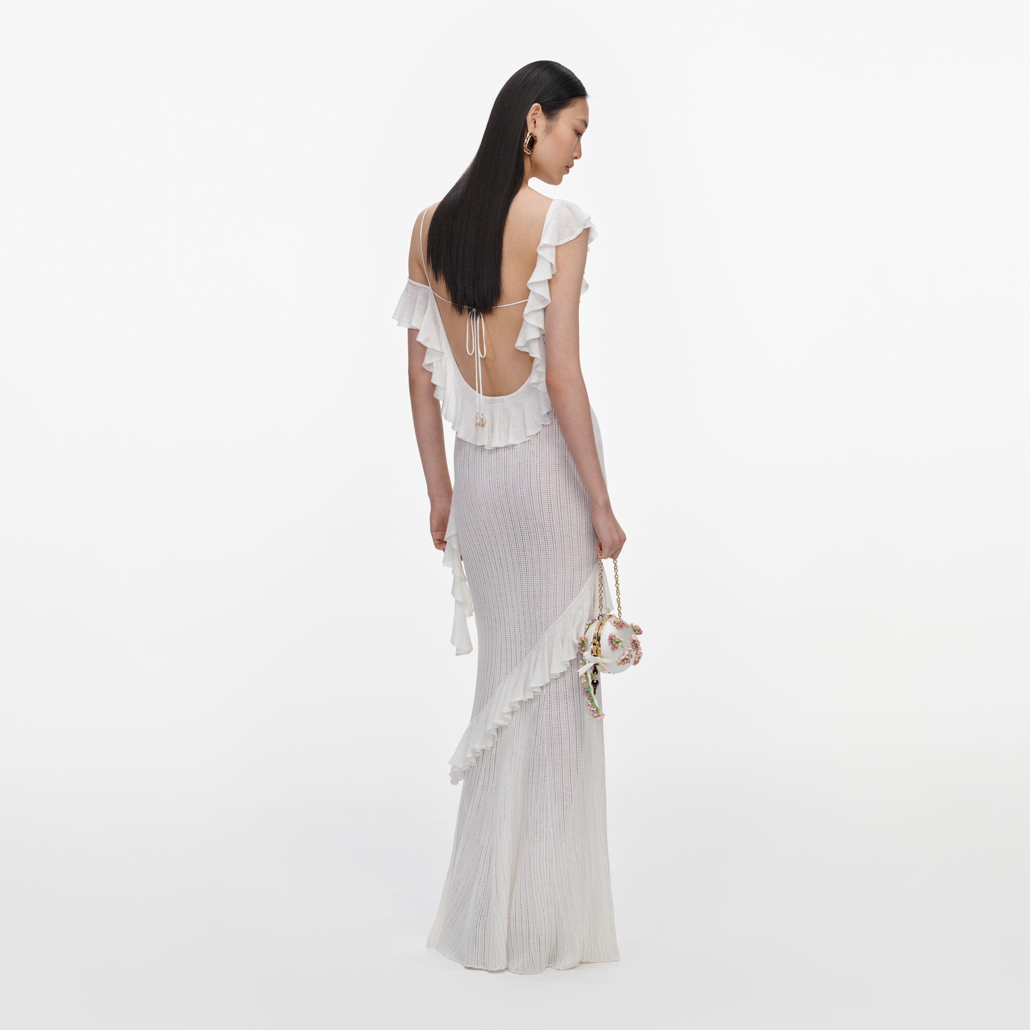 White Ruffle Knit Maxi Dress