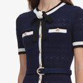 Navy Pointelle Knit Midi Dress