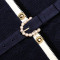 Navy Pointelle Knit Midi Dress