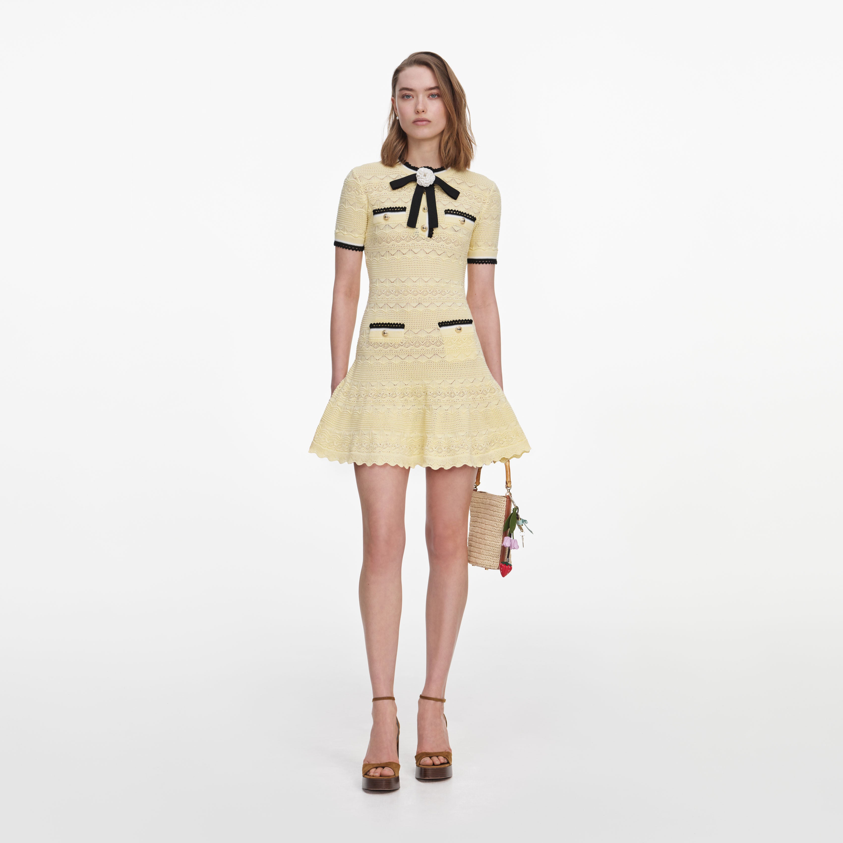 Yellow Pointelle Knit Mini Dress