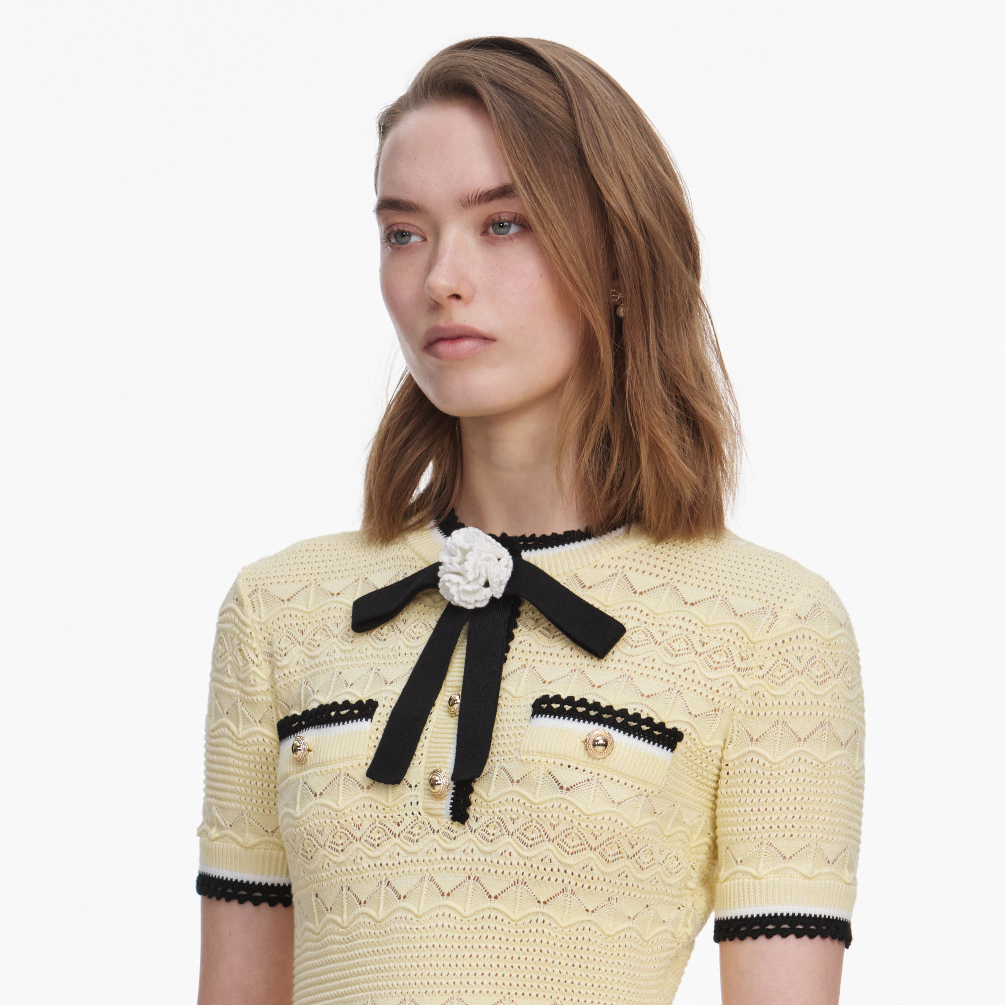 Yellow Pointelle Knit Mini Dress