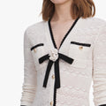 White Pointelle Knit Long Cardigan